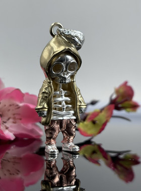 原创纯银925复古骷髅兄弟项链骷髅人背包吊坠男女情侣毛衣链送礼