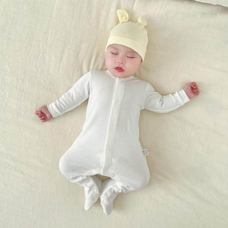 长袖纯色长爬包腿连身衣春秋棉连脚哈衣连体衣黑色白色厂家