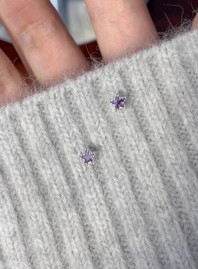 新品独特精致紫色锆石星星耳钉925银针养耳洞高级感轻奢螺丝拧耳