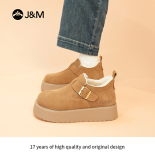 J＆M/快乐玛丽厚底全包勃肯鞋加绒保暖雪地靴休闲短靴21938W