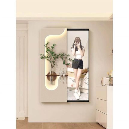 奶油风玄关装饰壁灯画推拉镜led镜画立体全身隐藏式X水培绿植挂画