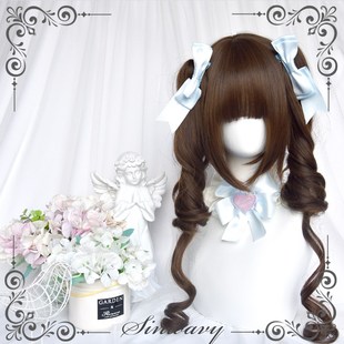 斯万家-深棕色塔微罗马卷可爱双马尾萝莉感假发-Z油画系短