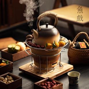 围炉煮茶器罐罐茶陶瓷煮茶炉家用室内炭火烧烤侧把煮茶壶茶具 中式