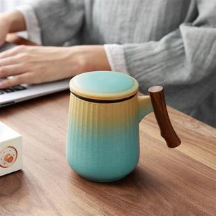 陶瓷马克杯带盖过滤茶水分离茶杯办公室水杯泡茶杯子刻字定制logo