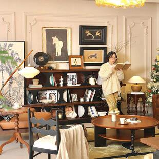 法式覆古哈迪德书柜落地中古风客厅展示柜置物架玄关柜卧室储物柜