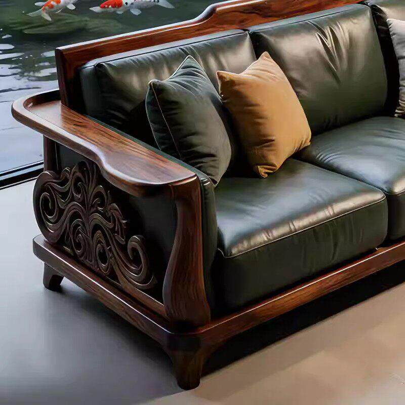 新中式实木沙发胡桃木现代简约别墅客厅高端新款直排三人位家用