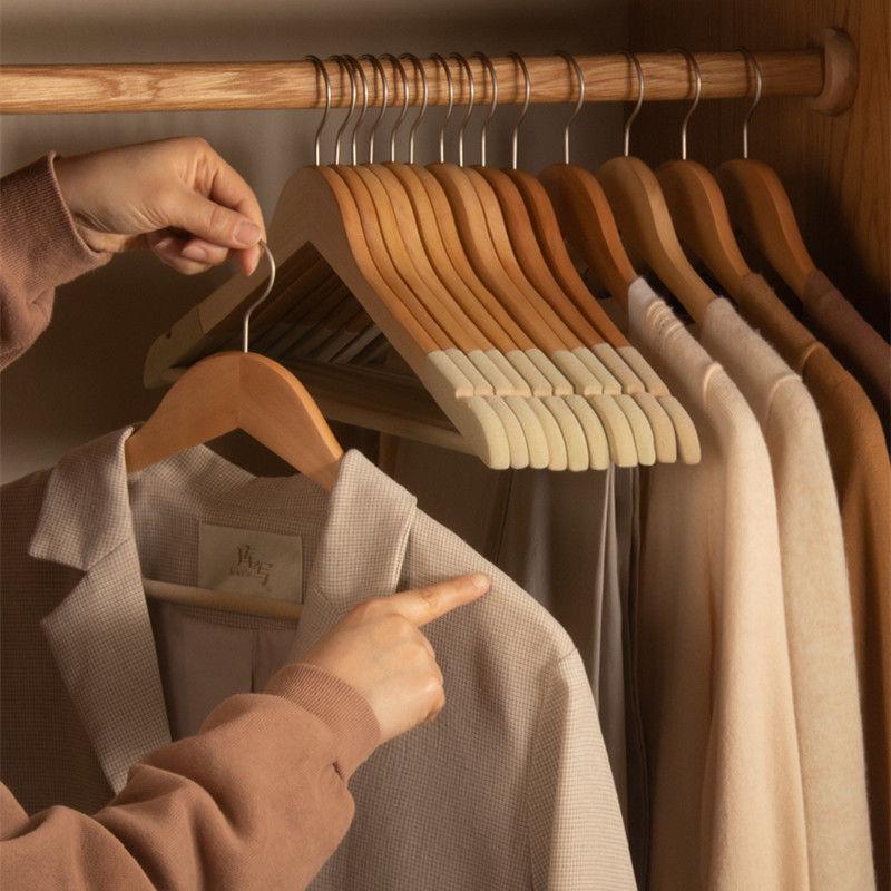 植绒实木衣架防滑无痕家用服装店衣挂衣服撑衣冬季专用收纳衣柜