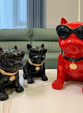 创意法斗狗摆件落地大号存钱罐轻奢家居客厅电视柜酒柜玄关装饰品