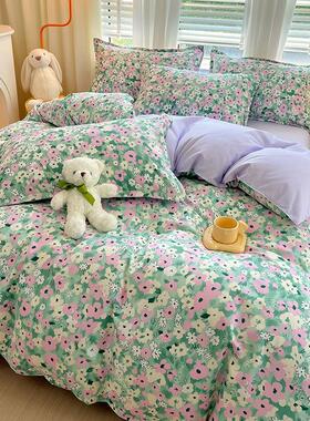 简约全水洗棉舍四套花被套纯件色印床单款床上用品学RDD生宿新三