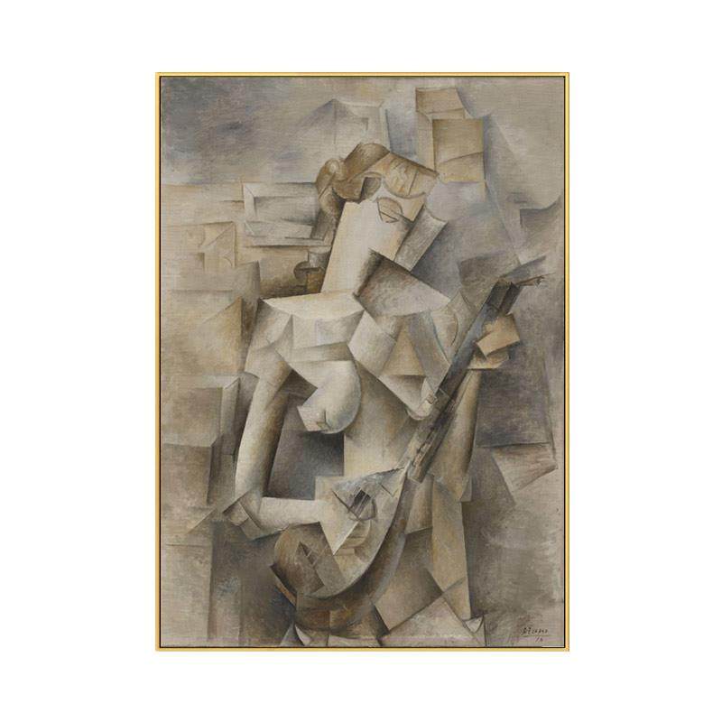 毕加索装饰画弹曼陀抽林的女孩现代厅象客挂画画餐厅书房艺术曼托