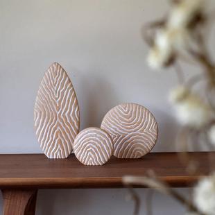 居桌面装 有形 艺术工手雕象家刻肌理 原木雕刻 BEO饰 创意北欧风