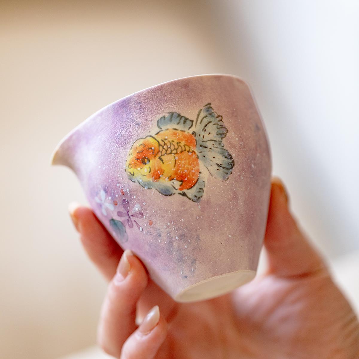 梵精汝粉彩手绘头公道杯致手工梦鱼幻紫分茶器胖LEB高端功夫茶具