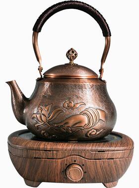 容山 堂ch347铜壶新款水壶加烧厚紫铜炉煮茶壶 手工复古煮茶器电