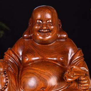 家黄花梨木雕笑佛大肚坐莲弥布勒佛摆件袋W-86佛居装饰品红像木工