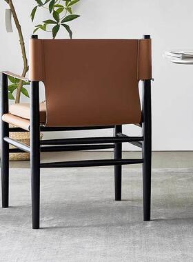 世纪餐椅家W师abi端-Sabi风格马鞍皮革椅设计高靠背椅办fushouma