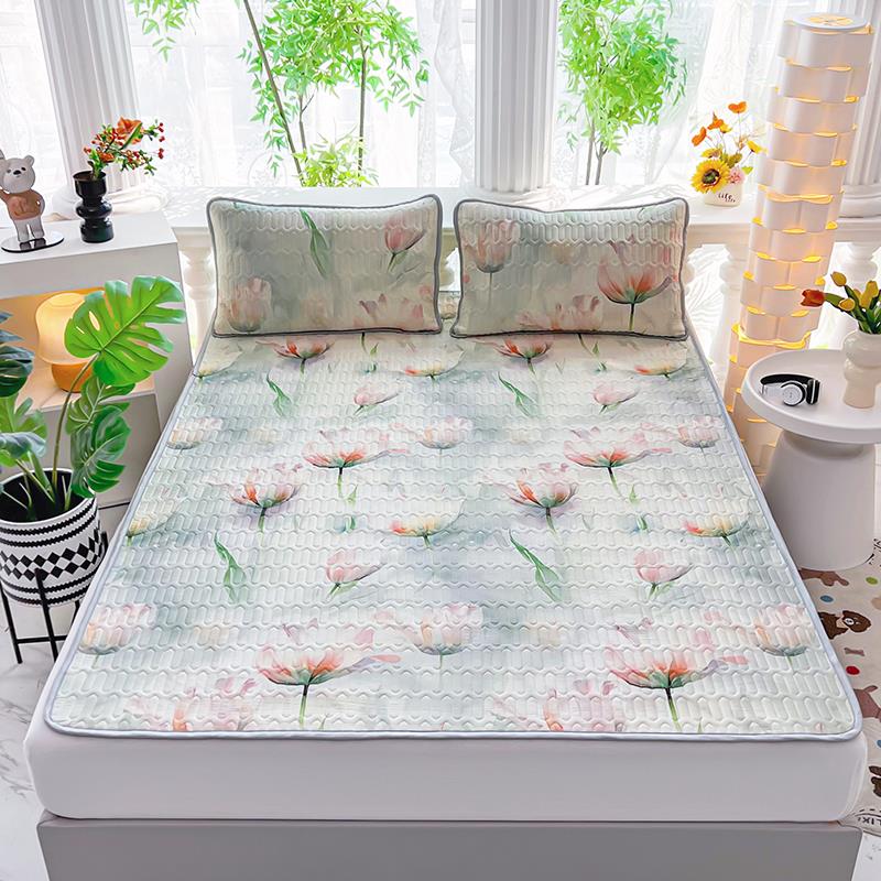 新款夏天天然冰子VGC丝乳胶凉三件套可折叠床夏季可机席洗垫席②