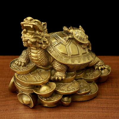 纯铜招财镇宅龟一对母子龟NRS龙饰龟八卦龙龟龙头家居摆黄铜风水
