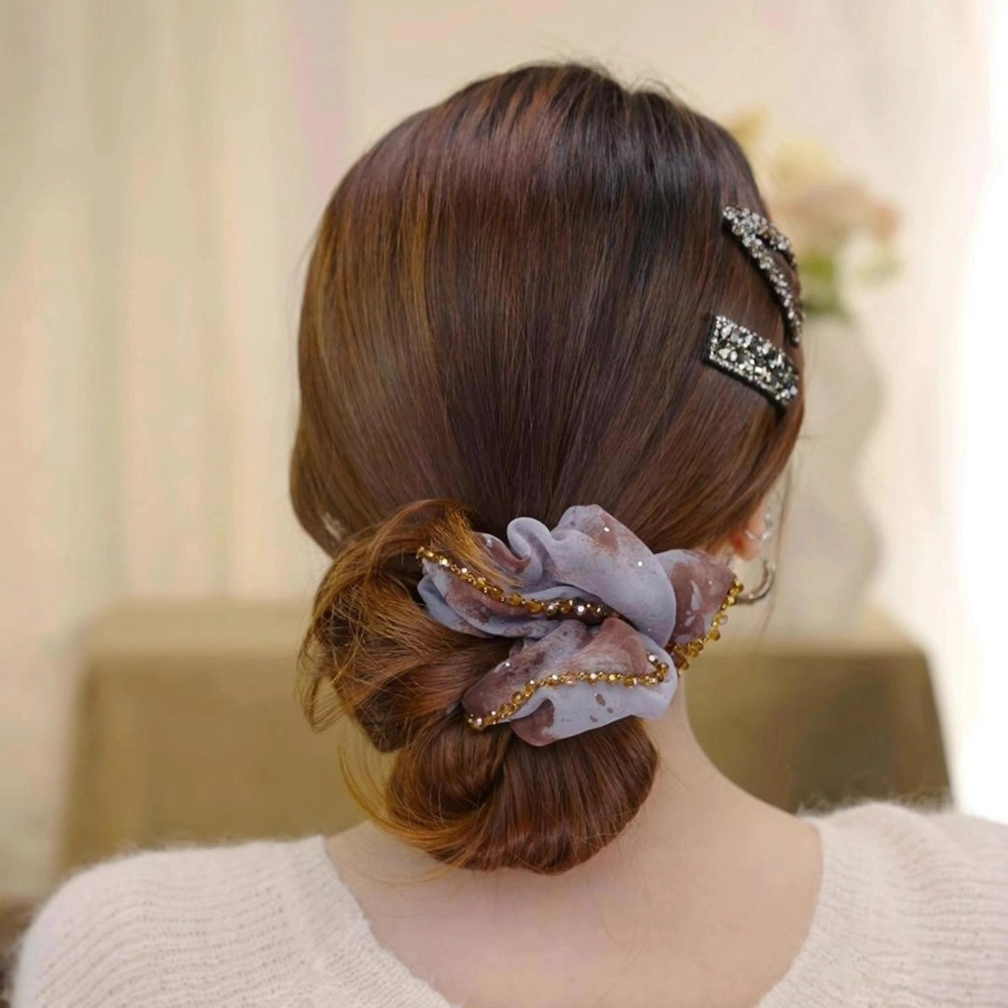 韩系渐变色大肠发圈女新款碎花珠珠低丸子头绳发绳精致减龄发饰 - 月落栀语出品