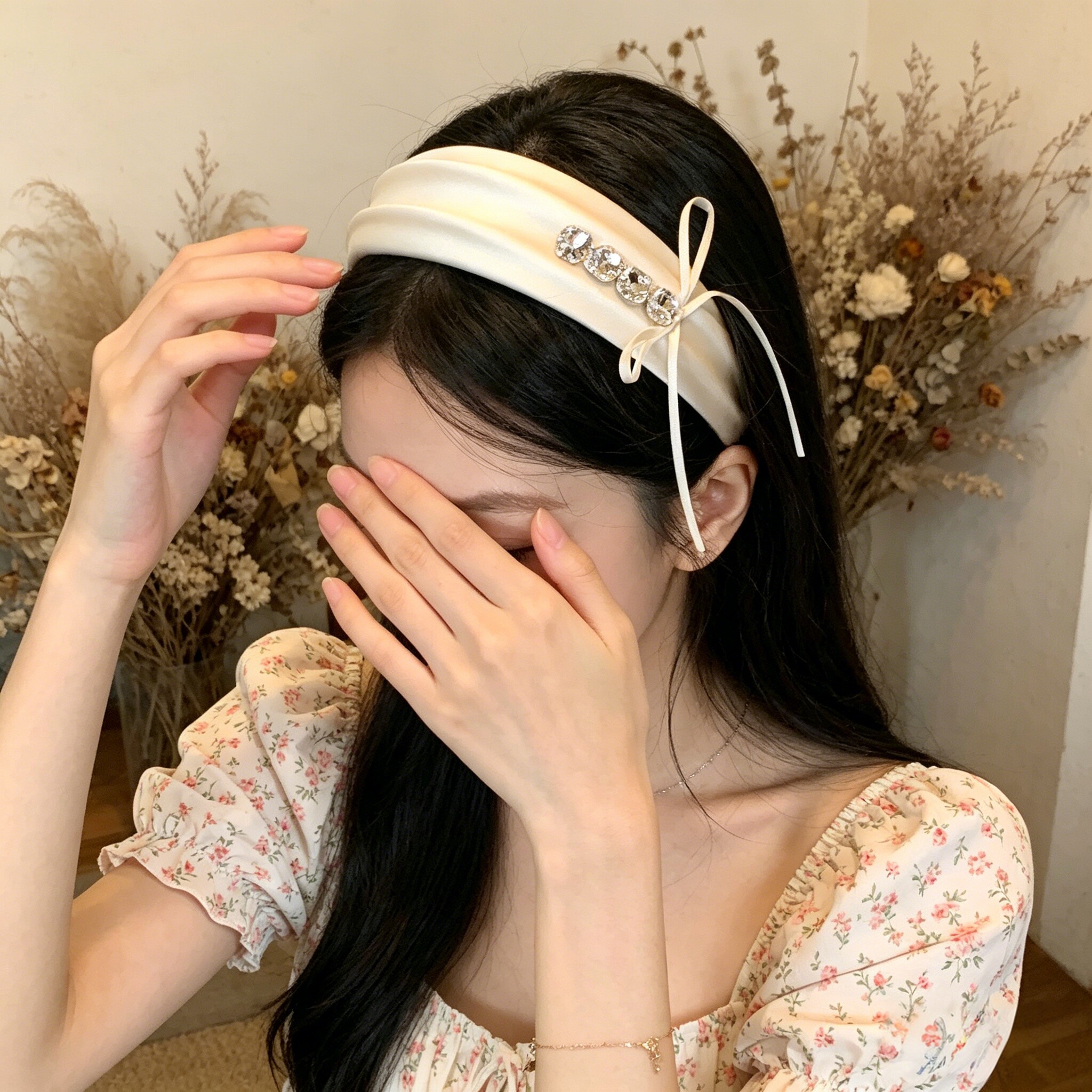 天使芭蕾~丝带蝴蝶结水钻发箍女氛围感缎面头箍增高颅顶发卡发饰
