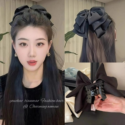 法式高级感黑色蝴蝶结大号抓夹