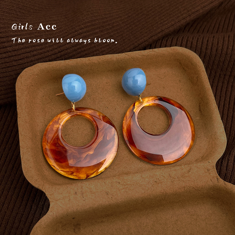 美拉德风琥珀色晕染耳环时尚气质几何夸张耳饰文艺复古高级感耳钉