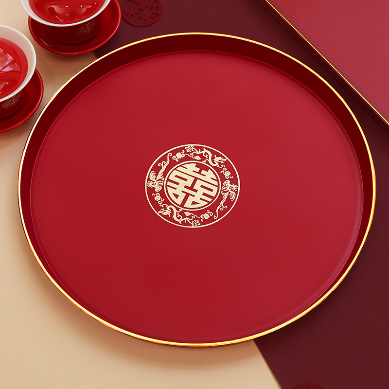 果盘客厅喜糖盘婚庆用的喜盘子红