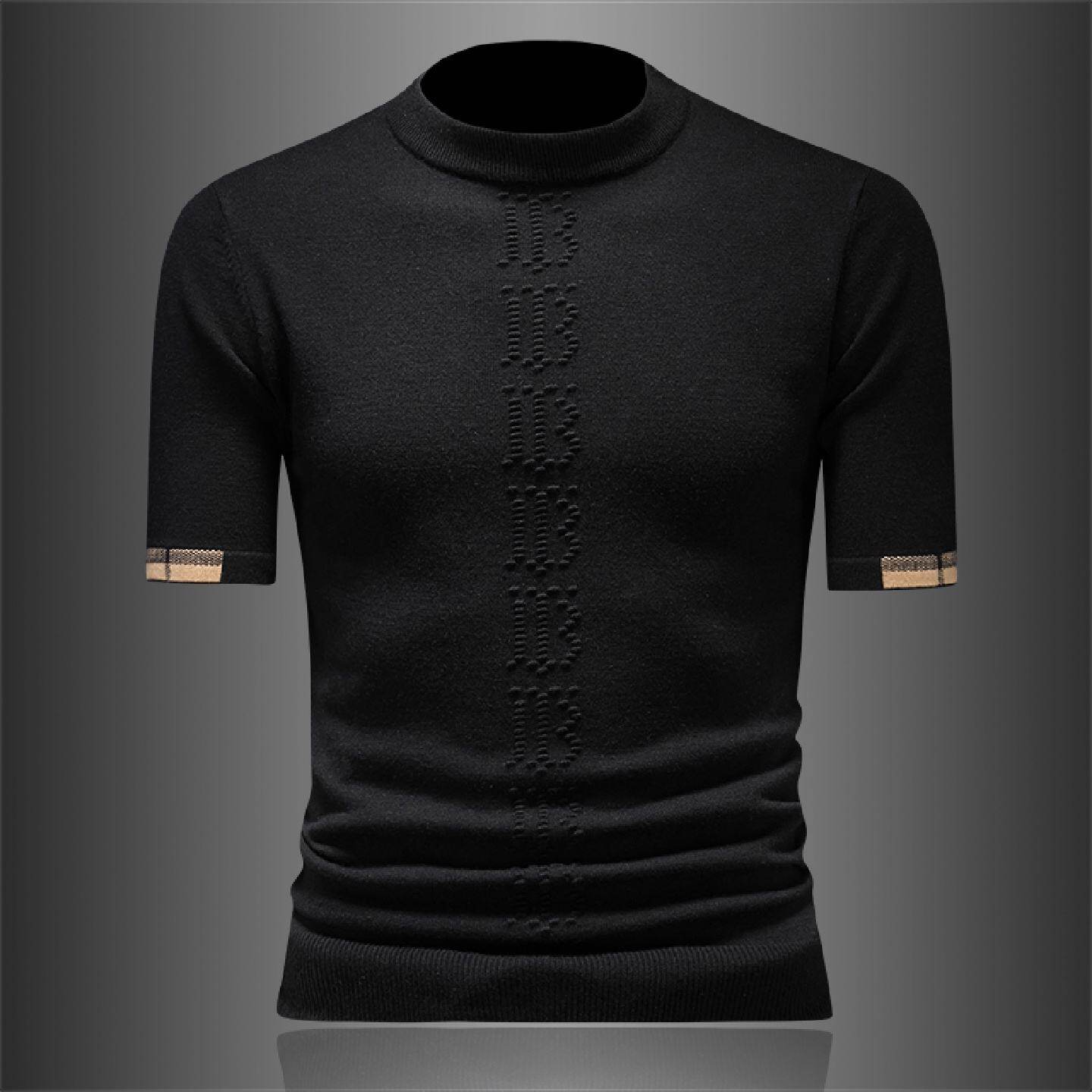 欧洲站字母提花短袖羊毛衫男冬季新款潮牌轻奢半高领毛衣打底针织