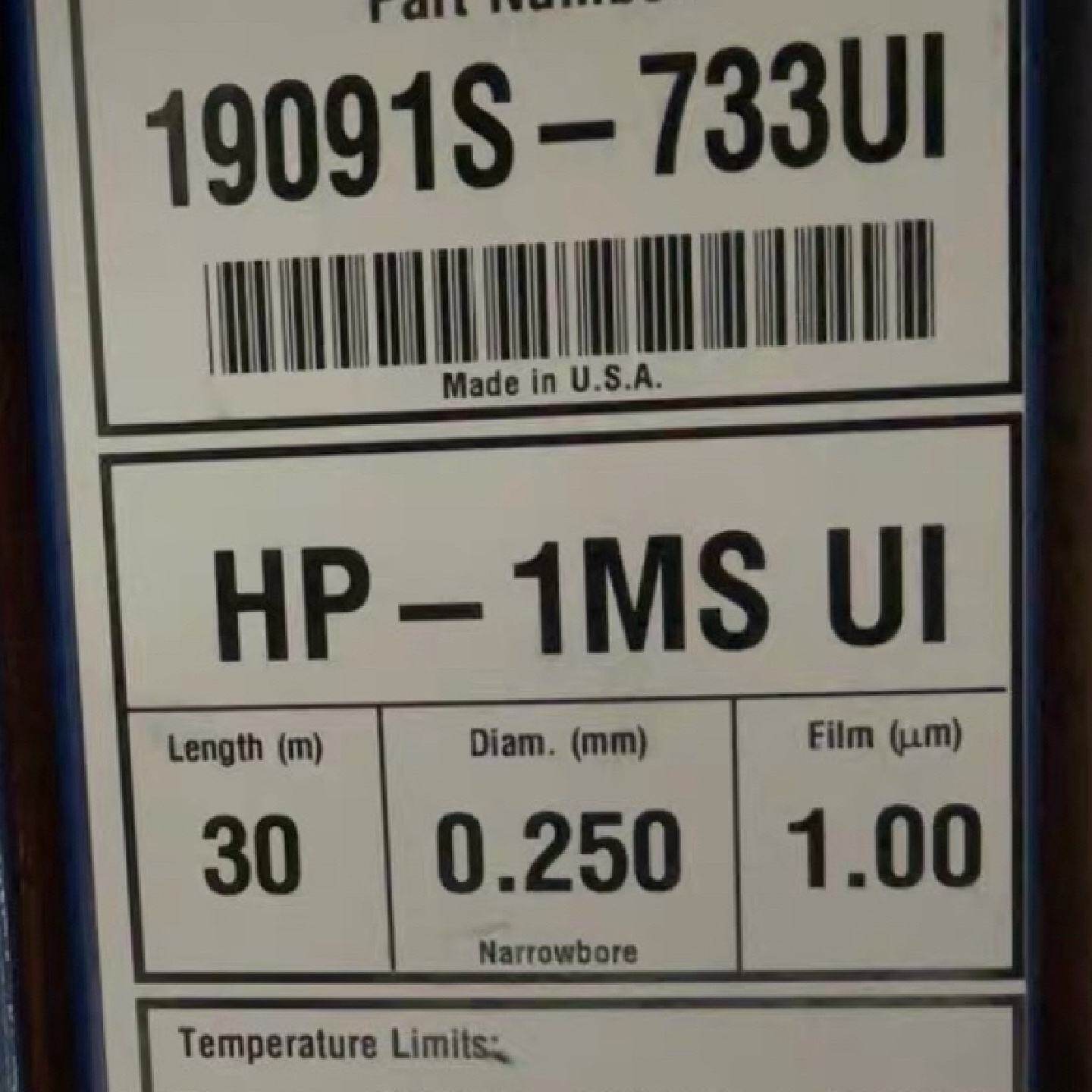 议价19091S-733UI安捷伦HP-1ms 超高惰性气相色谱柱30m 0.25mm1.0