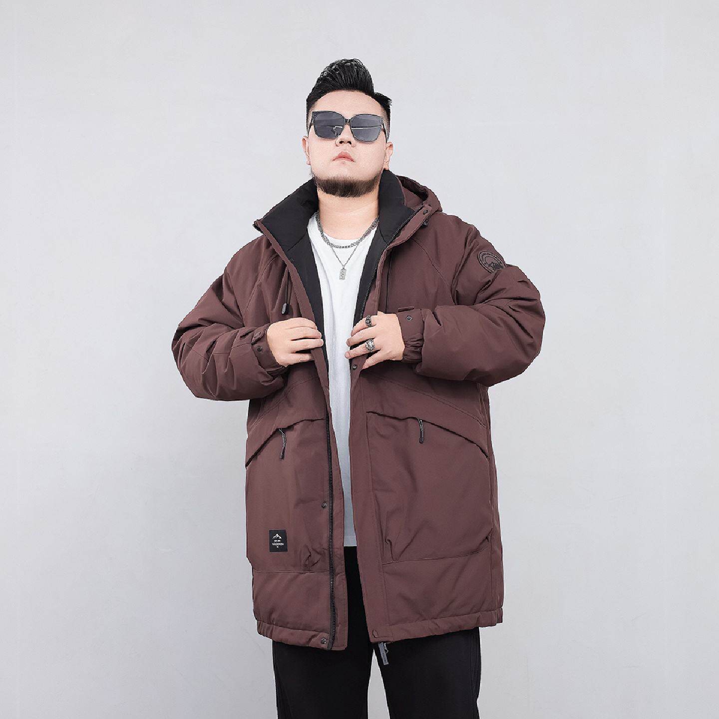 中长款棉服男连帽冬季加厚宽松胖子棉衣外套加肥加大码350斤男装