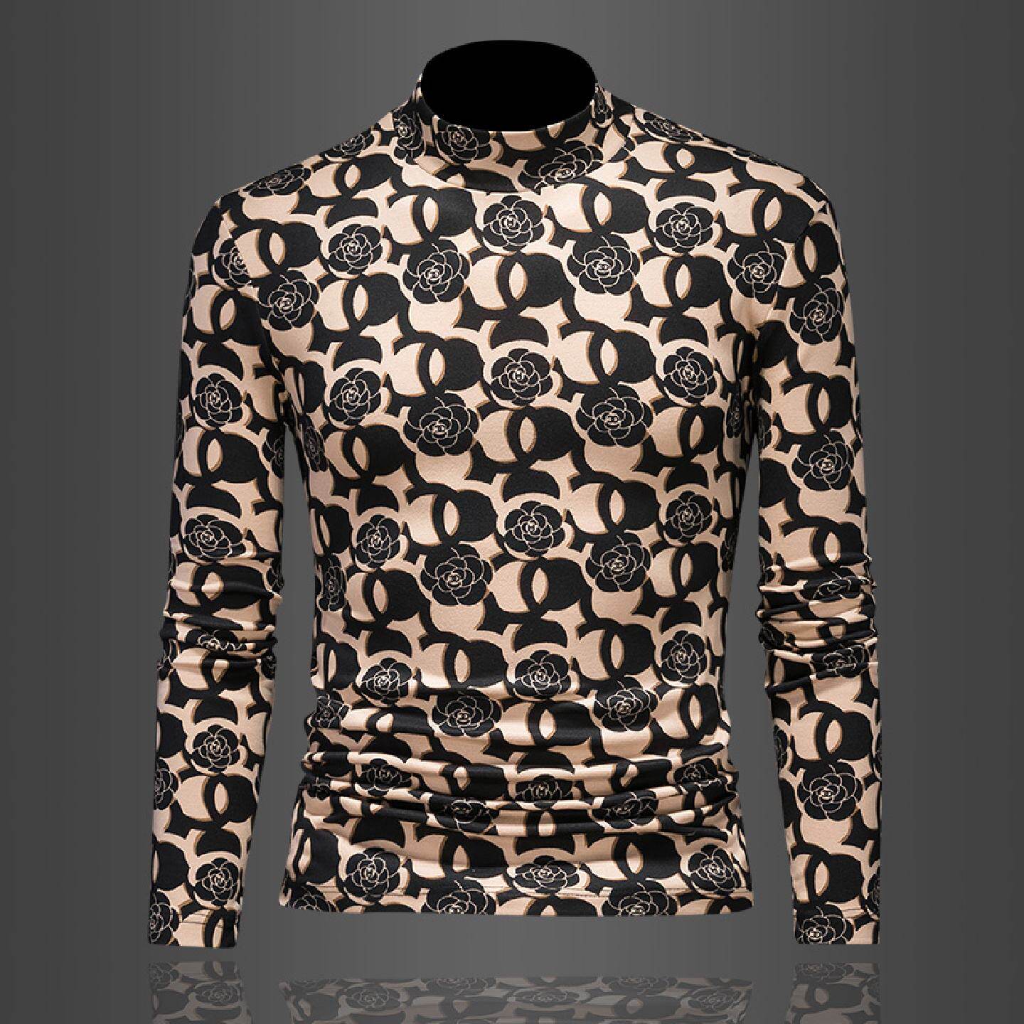 2026欧洲站半高领德绒保暖打底衫男秋冬季新款修身双面绒长袖花恤