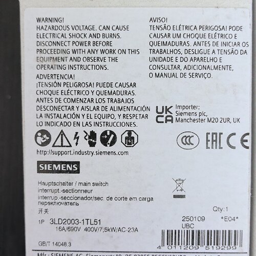 溢价-隔离开关型号3LD20031TL511P
