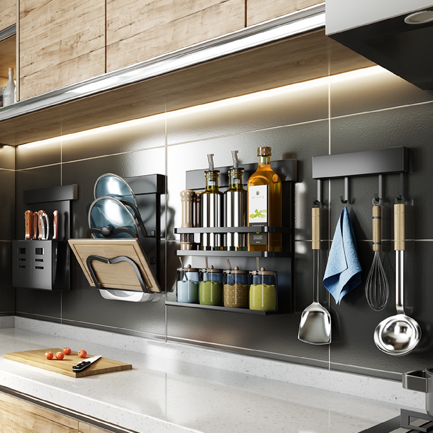 壁挂式锅盖架多功能挂架免钉调料置物架墙上挂钩厨房用品家用大全