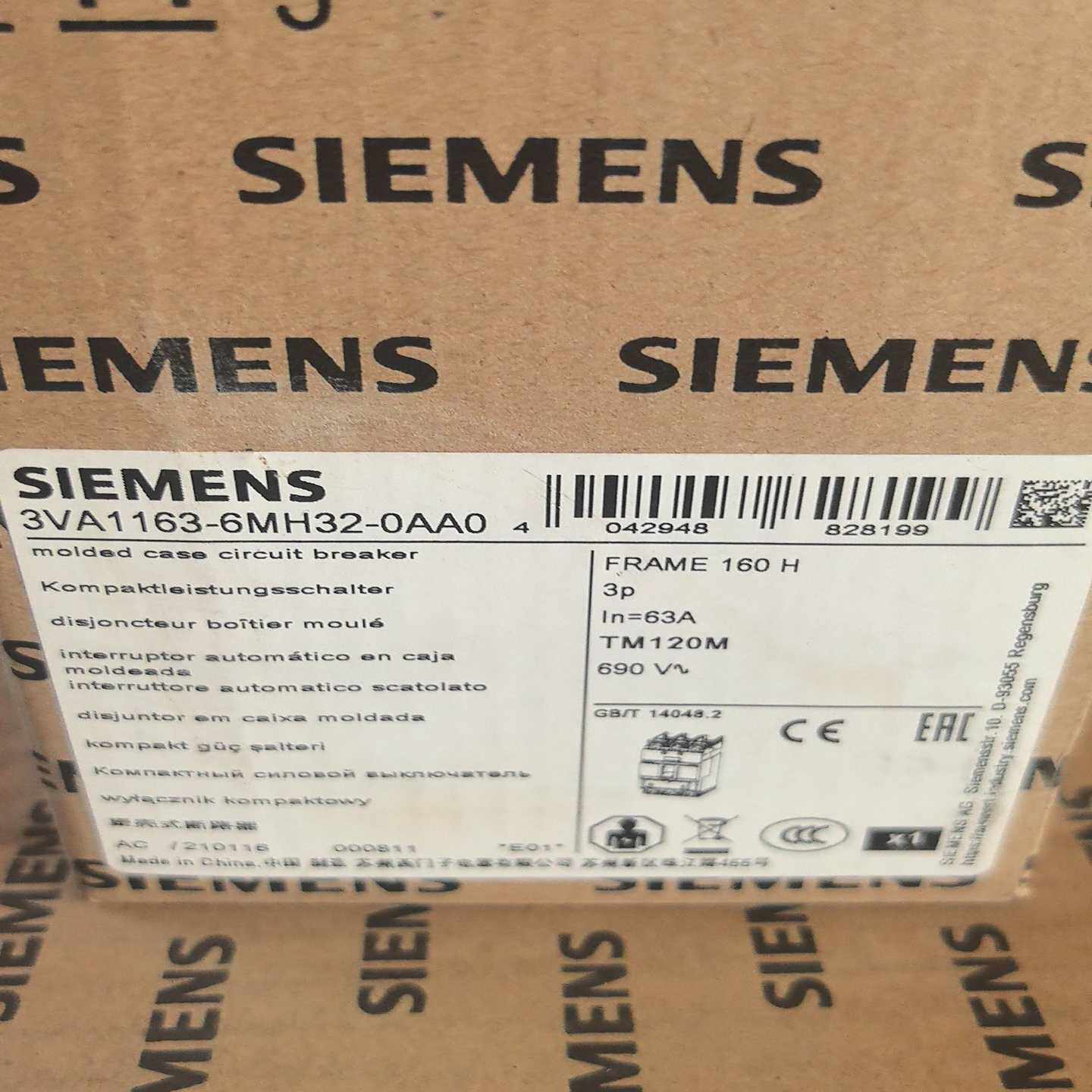 询价~塑壳断路器 3VA1163-6MH32-0AA0，16