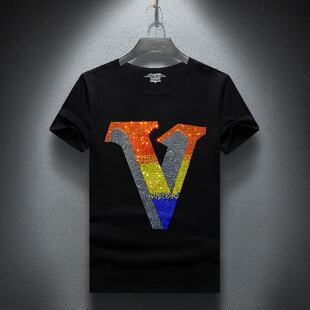 2026欧洲站潮牌烫钻短袖恤男夏季圆领修身情侣装夏装个性上衣潮男