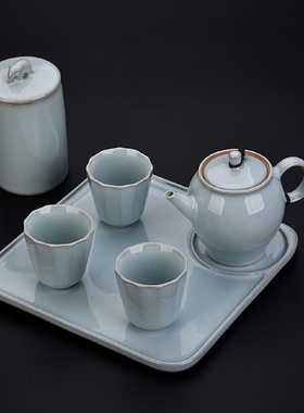 五大名窑哥窑汝瓷钧窑茶杯个人杯品茗杯陶瓷茶具套装一壶三杯茶盘
