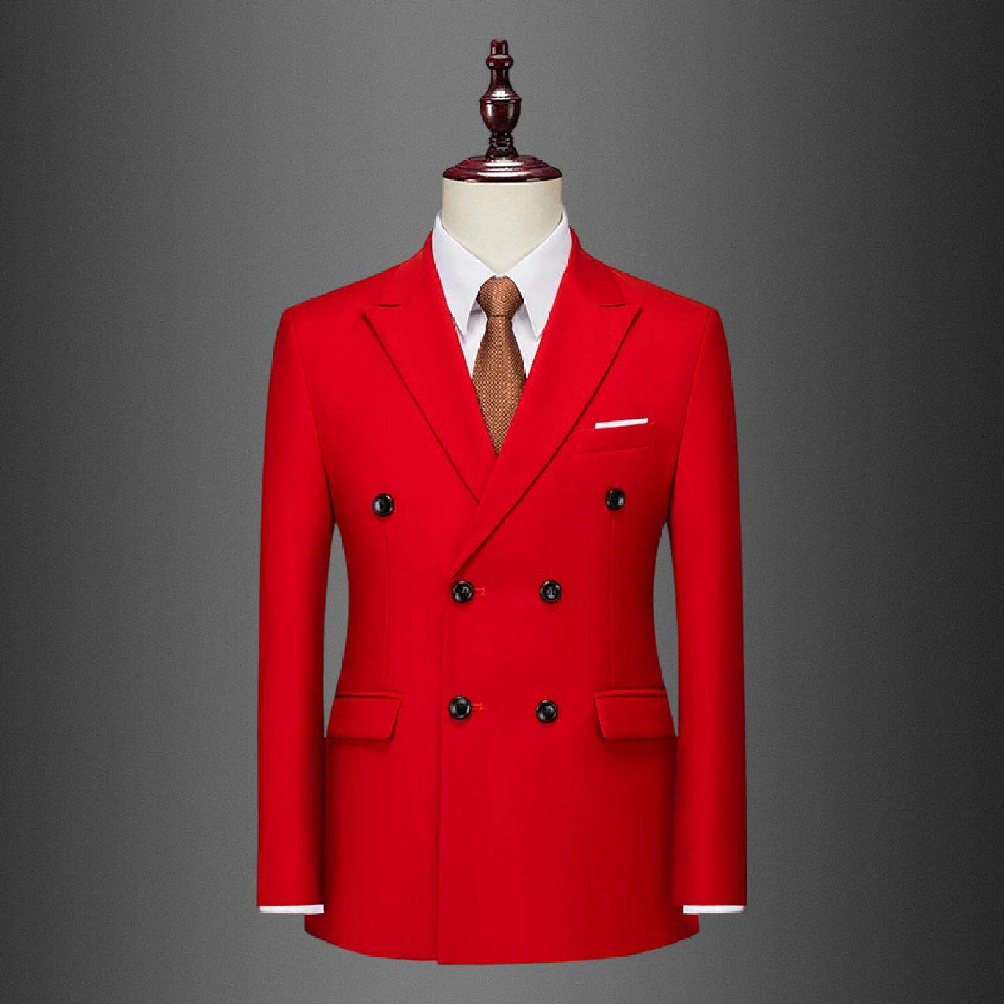 欧洲站休闲双排扣西服外套男士春季新款正装修身大码单件西装潮男