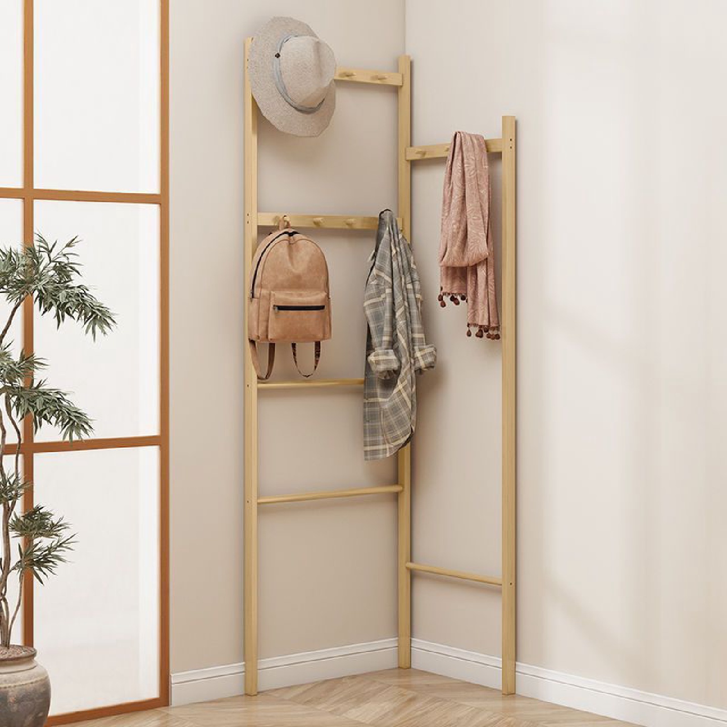 衣架落地卧室家用角落衣帽架收纳实木不占空间简易转角挂衣服挂包