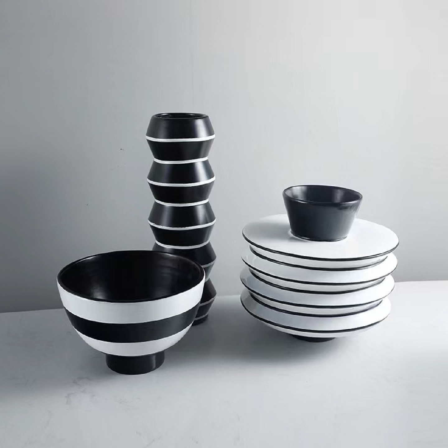 现代简约插干花花瓶摆件餐桌茶几家居软装饰品斗笠碗花器艺术装饰