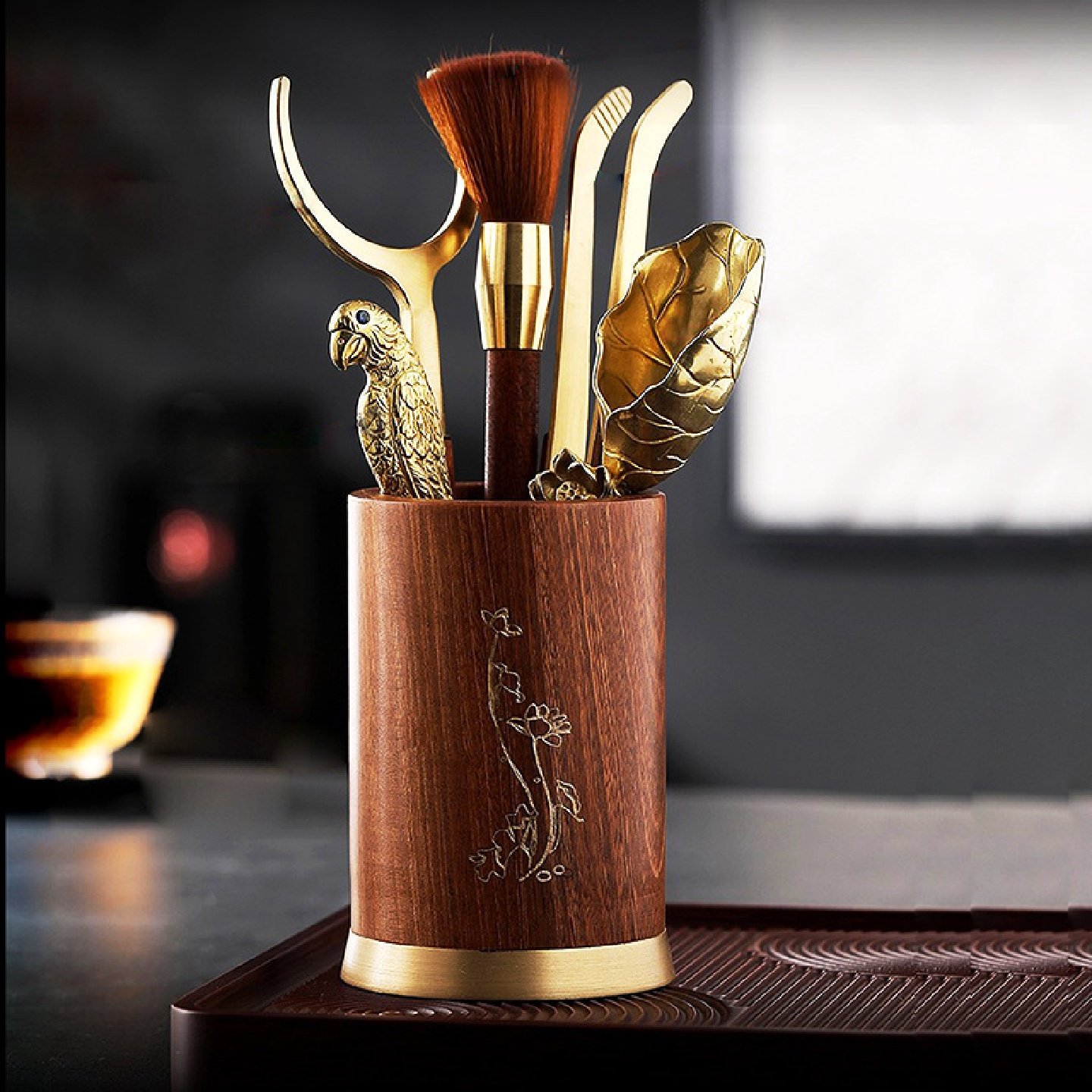 金玉香纯铜茶道六君子套装茶漏茶夹摆件高档黑檀木功夫茶具配件大,居家布艺,入户地垫,淘宝优惠券,粉丝福利购,淘宝优惠卷