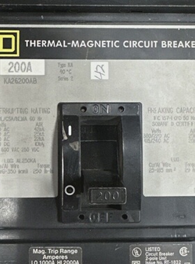 SQUARE D KA26200AB 200A 600VAC 250VDC 2P  THERMAL MAGNETIC C