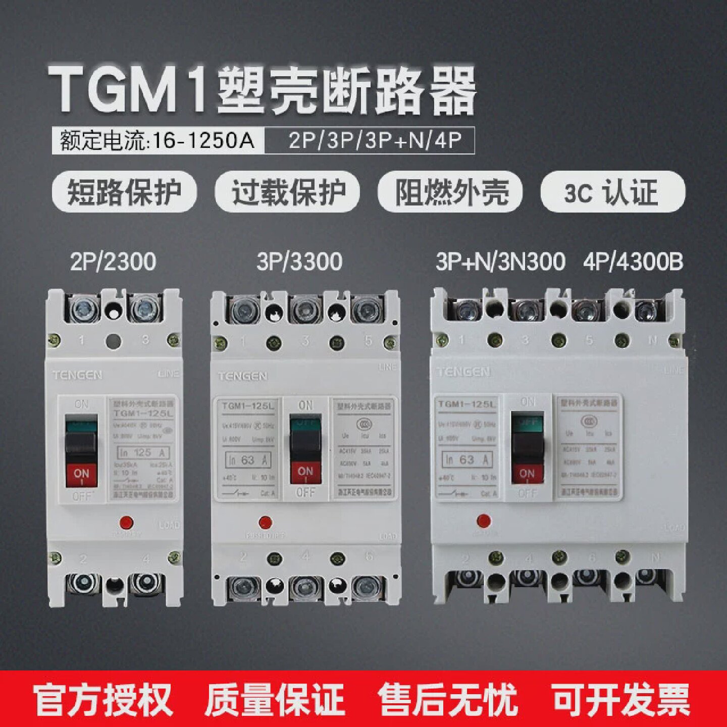 天正电气塑料外壳式断路器TGM1-63L125400800a3PN空气开关