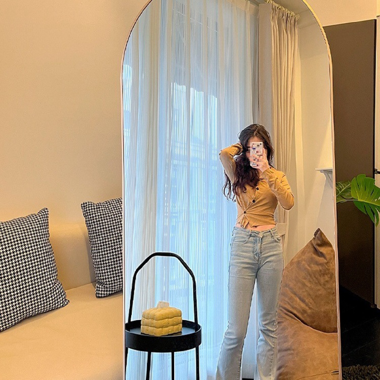 全身穿衣镜落地镜家用卧室宿舍圆角拱形女生试衣镜网红舞蹈大镜子