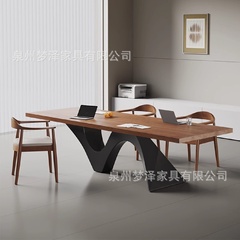 现代简约创意实木办公会议桌轻奢高级感长条小型接待洽谈桌椅