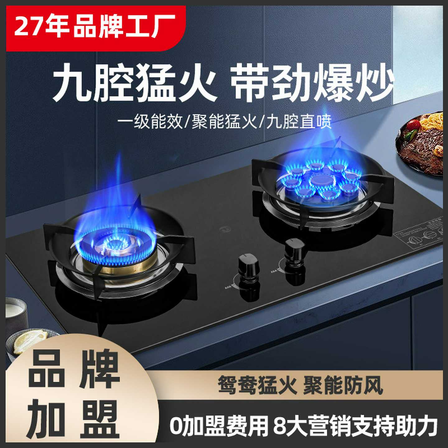 批发家用厨房九腔猛火熄保燃气灶双灶天猛火嵌入式然气煤气燃气灶