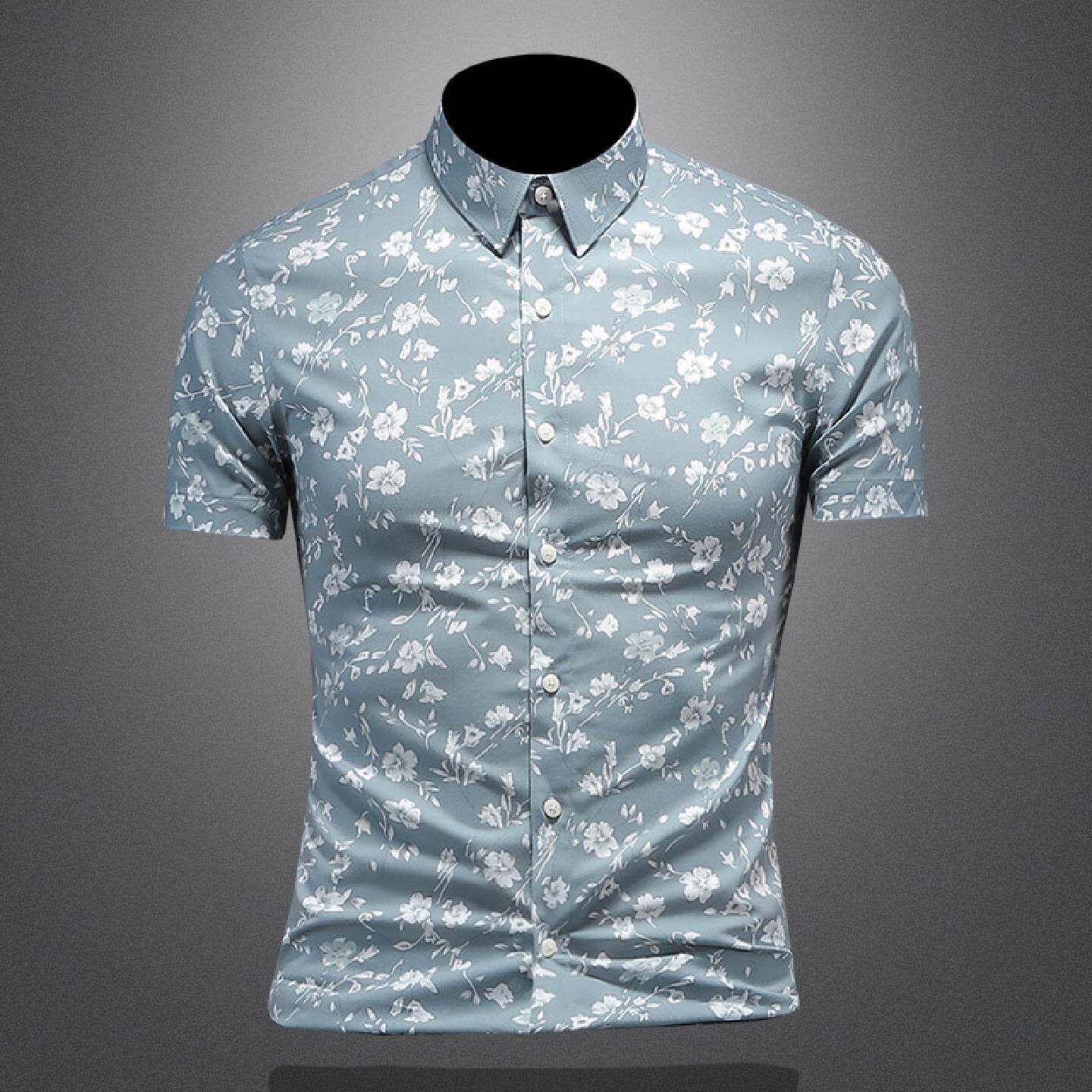 碎花短袖衬衫男士夏季新款薄款修身潮流印花青年免烫透气高端衬衣