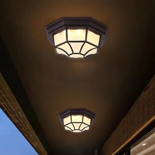 室外玻璃阳台入户门口过道走廊吸顶灯复古户外防水防潮八角灯LED