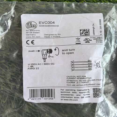 询价EVC004易福门ifm连接线4芯M12连接线2米，全新PU