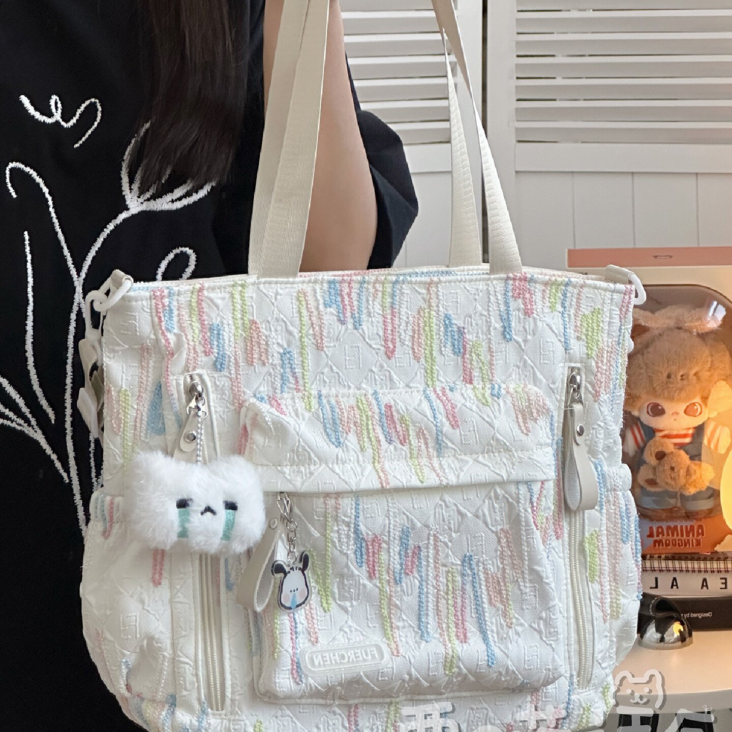 高颜值ins风可爱学生上课包包女补习袋大容量初中生斜挎包单肩包