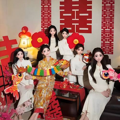 结婚晨袍拍照道具氛围感新娘团扇伴娘接亲跟拍用品订婚房布置装饰