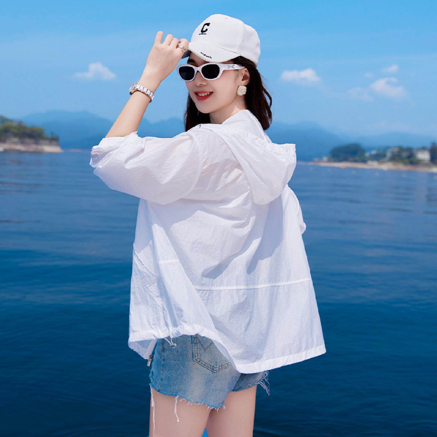 白色防晒衣女薄款外套夏季2025新款超火防紫外线休闲女款防晒服夏